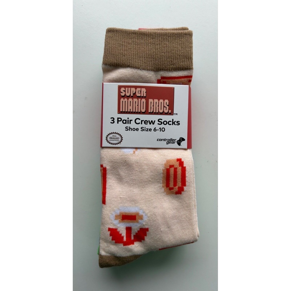Controller Gear Super Mario Bros - 3 Pair Crew‎ Socks - Brand New